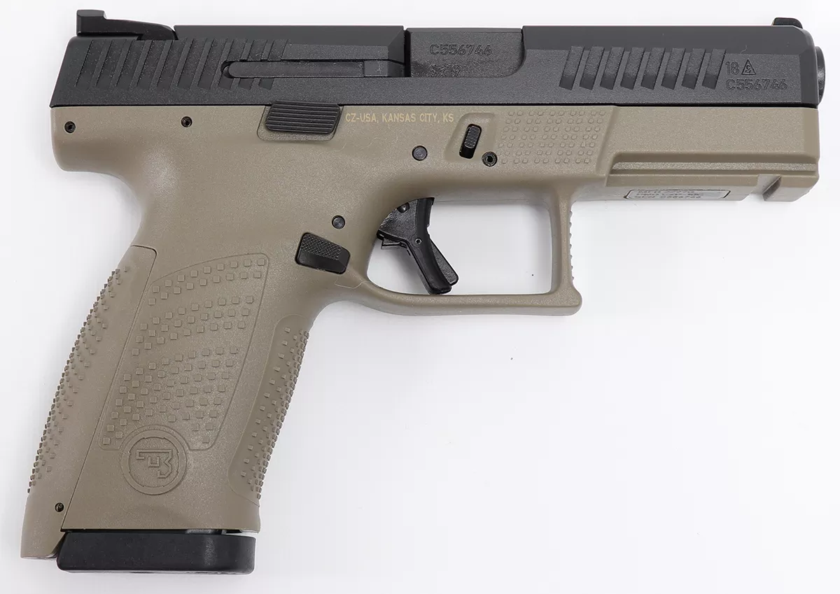 CZ P-10 Compact Flat Dark Earth 9mm Pistol with Night Sights (2018 model with standard magazine catch)