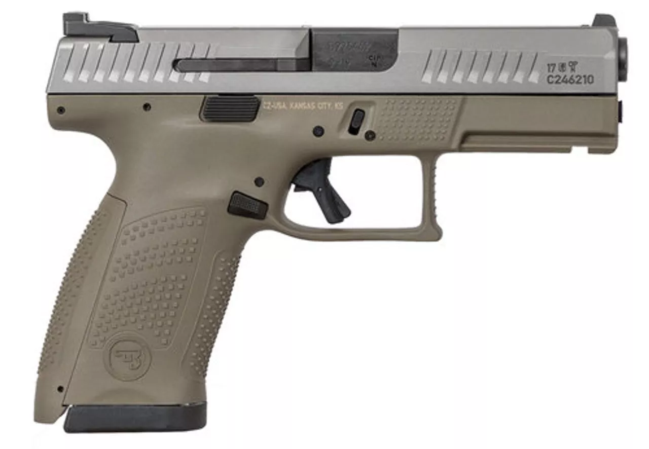 CZ P10 COMPACT 9MM 10RD, Flat Dark Earth/WHITE NITRIDE NS