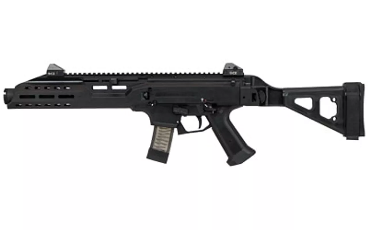 CZ Scorpion EVO 3 S1 Pistol 9mm, 7.7″ Barrel, Flash Can, Folding Brace, Black,1/2×28 Threads, 10rd Mags