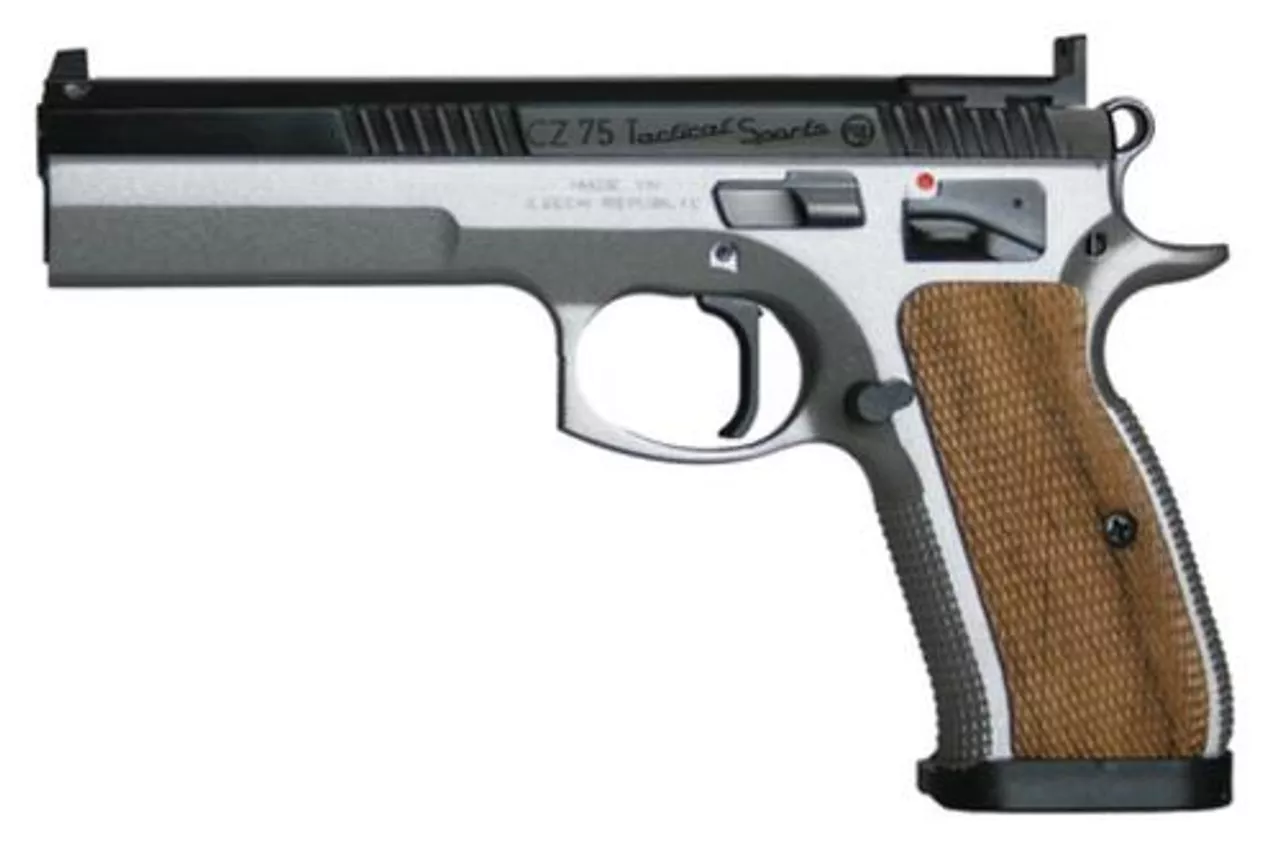 CZ Tactical Sport Pistol 9MM 5.23″ Barrel, Nickel Frame & Blue Slide 20RD Mag