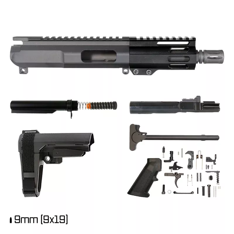 Davidson Defense IX w/SBA3 Brace 5-inch 1:10 9MM AR-9 Freefloat M-Lok Handguard Pistol Full Build Kit