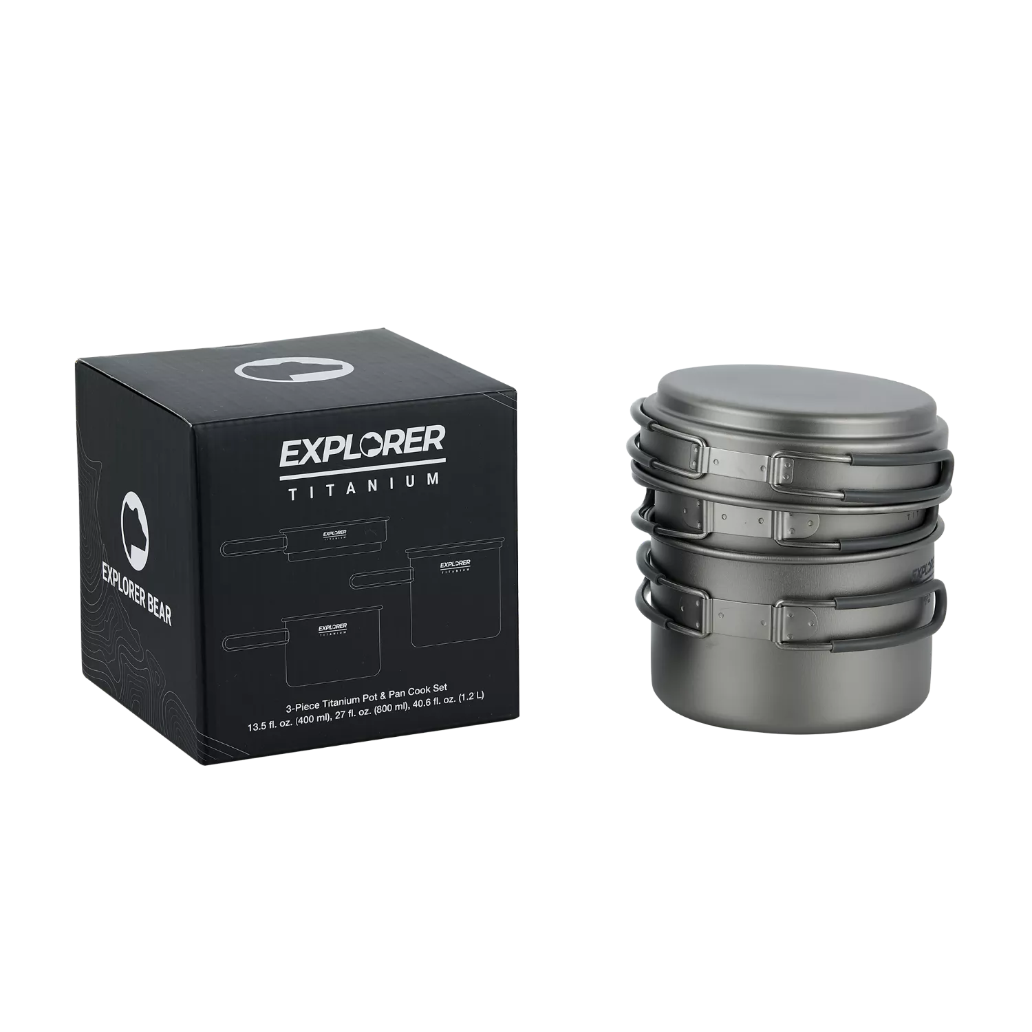 Explorer Bear Titanium 3-Piece Pot & Pan Cook Set