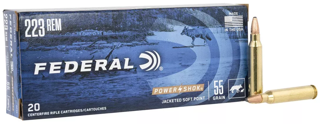 Federal 223A Power-Shok 223Rem 55gr Jacketed Soft Point 20 Per Box/10 Case