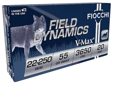 Fiocchi 22-250 Remington Ammo 55 Grain Hornady V-Max Box of 20