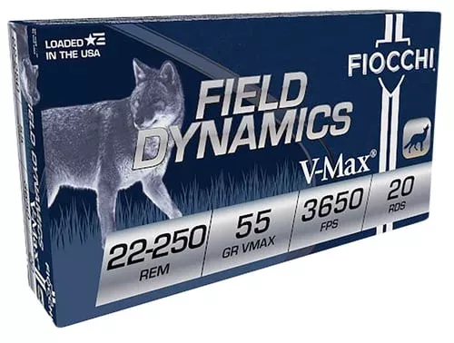 Fiocchi 22250HVD Field Dynamics22-250Rem 55gr Hornady V Max 20 Per Box/10 Case