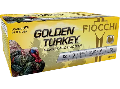 Fiocchi Golden Turkey 12 Gauge Ammo 3" 1-3/4 oz #6 Nickel Plated Lead Shot 10/ct