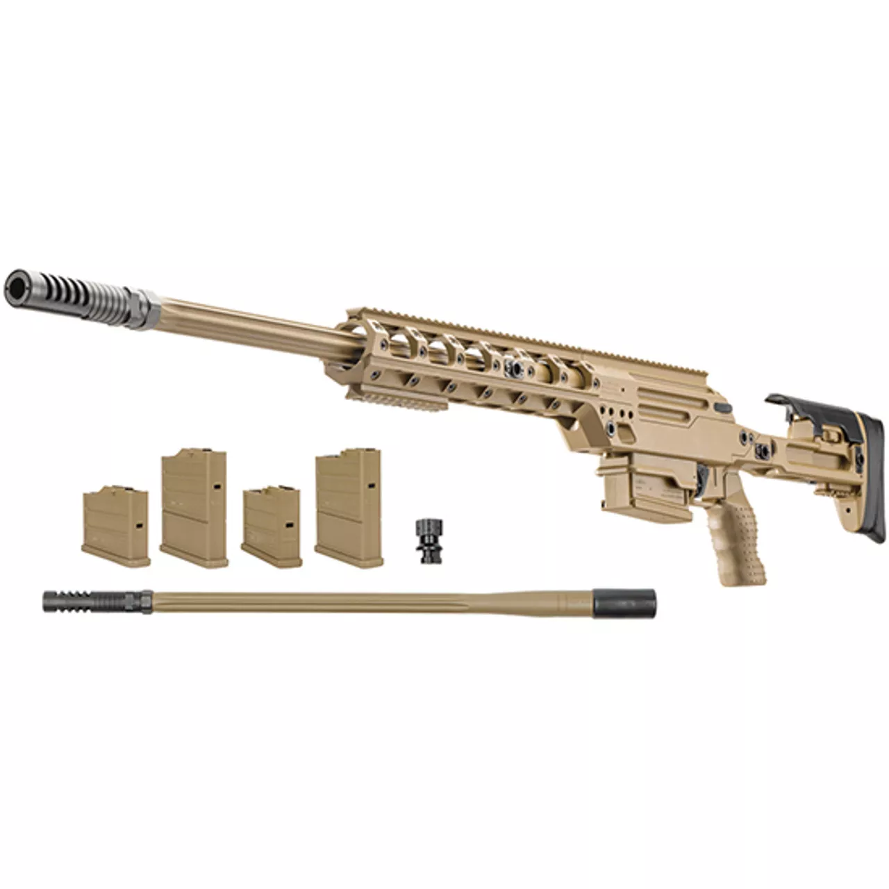 FN Ballista Dual Caliber Kit 338 Lapua-308 Win, 338 Laupa- 26″ Heavy Fluted Barrel, 308 Win- 24″ Barrel, Flat Dark Earth, Folding Stock, 5rd and 8rd