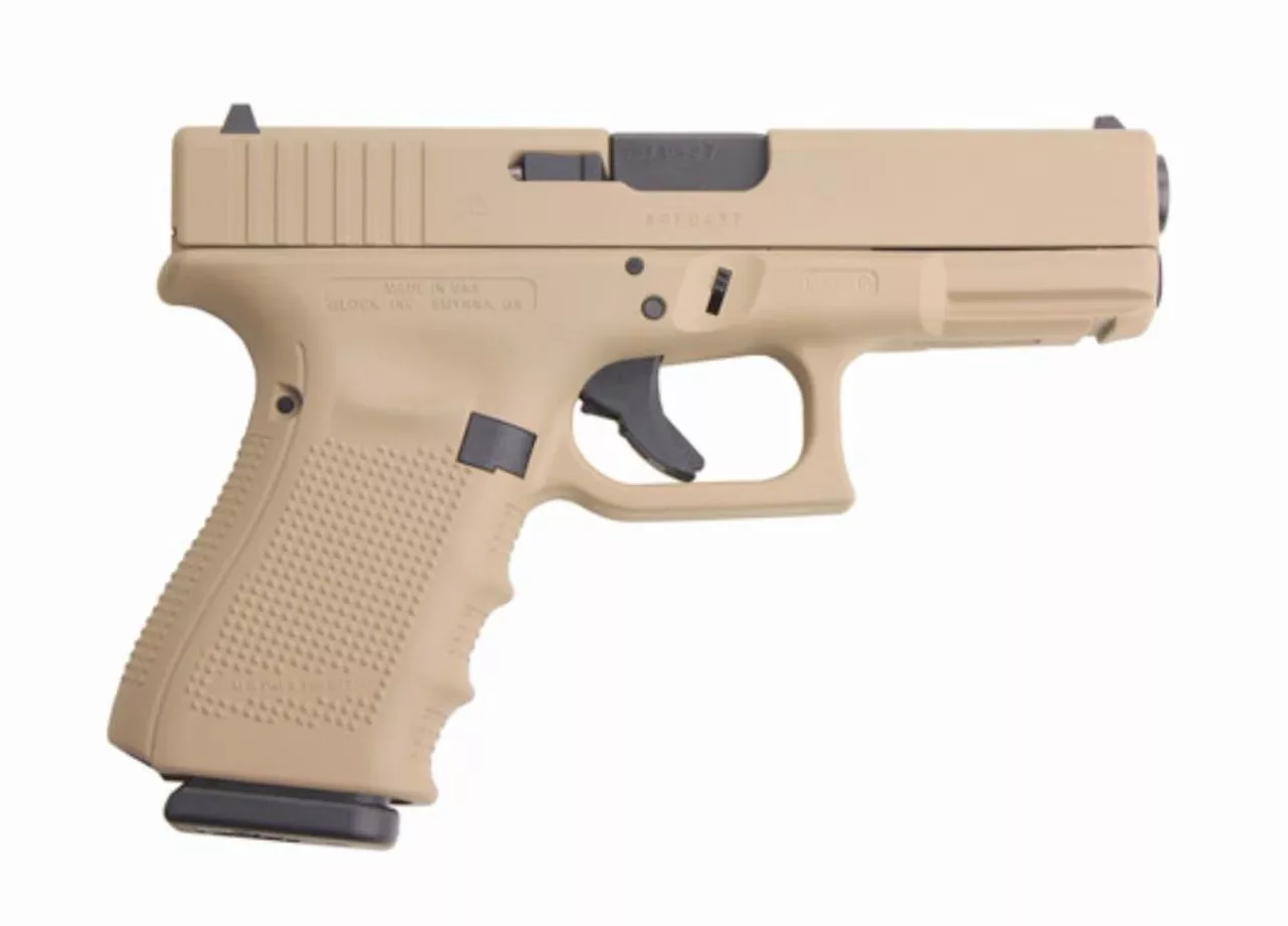 Glock 19 Gen4 9mm, 15rd, 4″ Barrel, Desert Sand Hot Cerakote Finish 15 Rd Mag