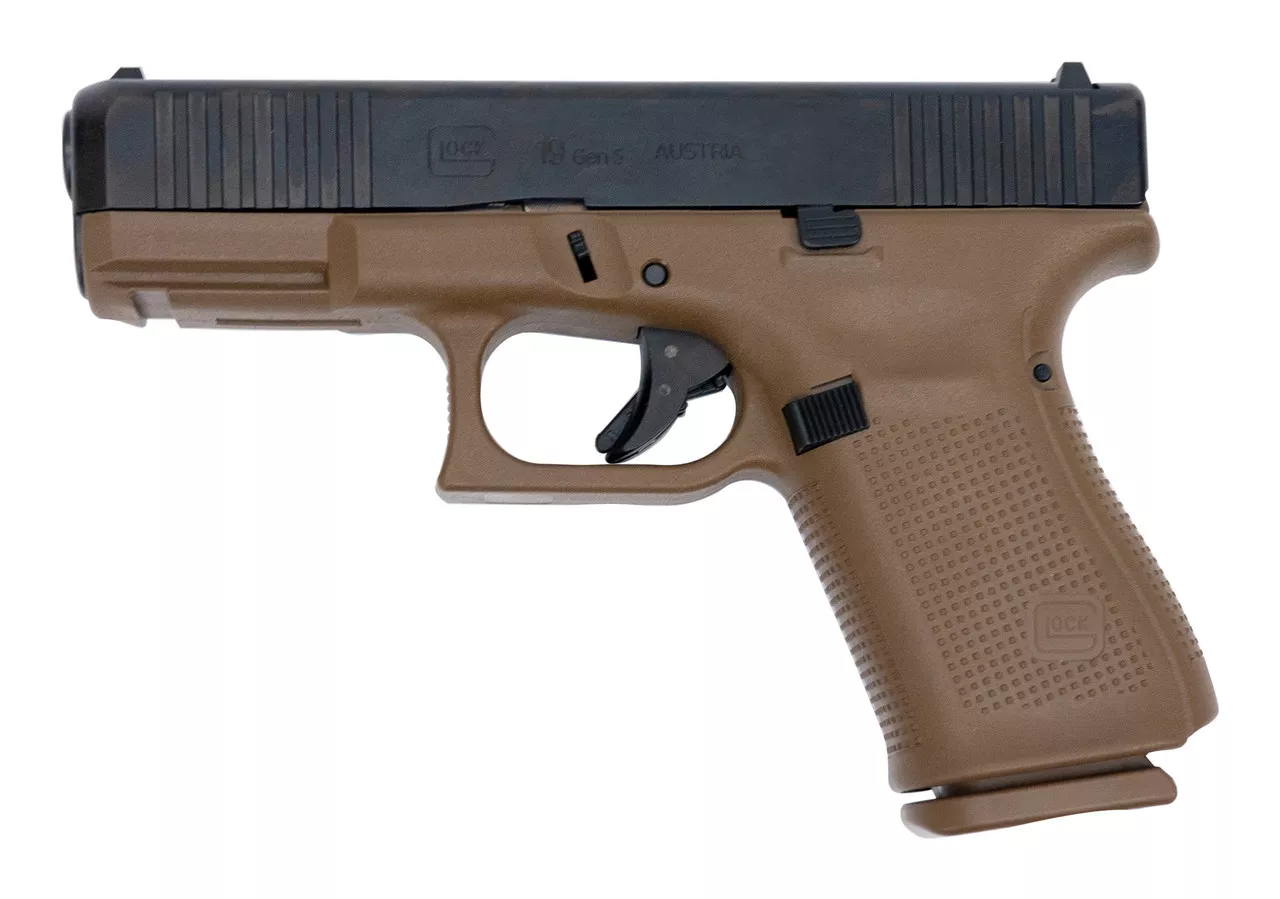 Glock 19 Gen5 AUS 9mm, 4″ Barrel, Fixed Sights, Flat Dark Earth, 15rd