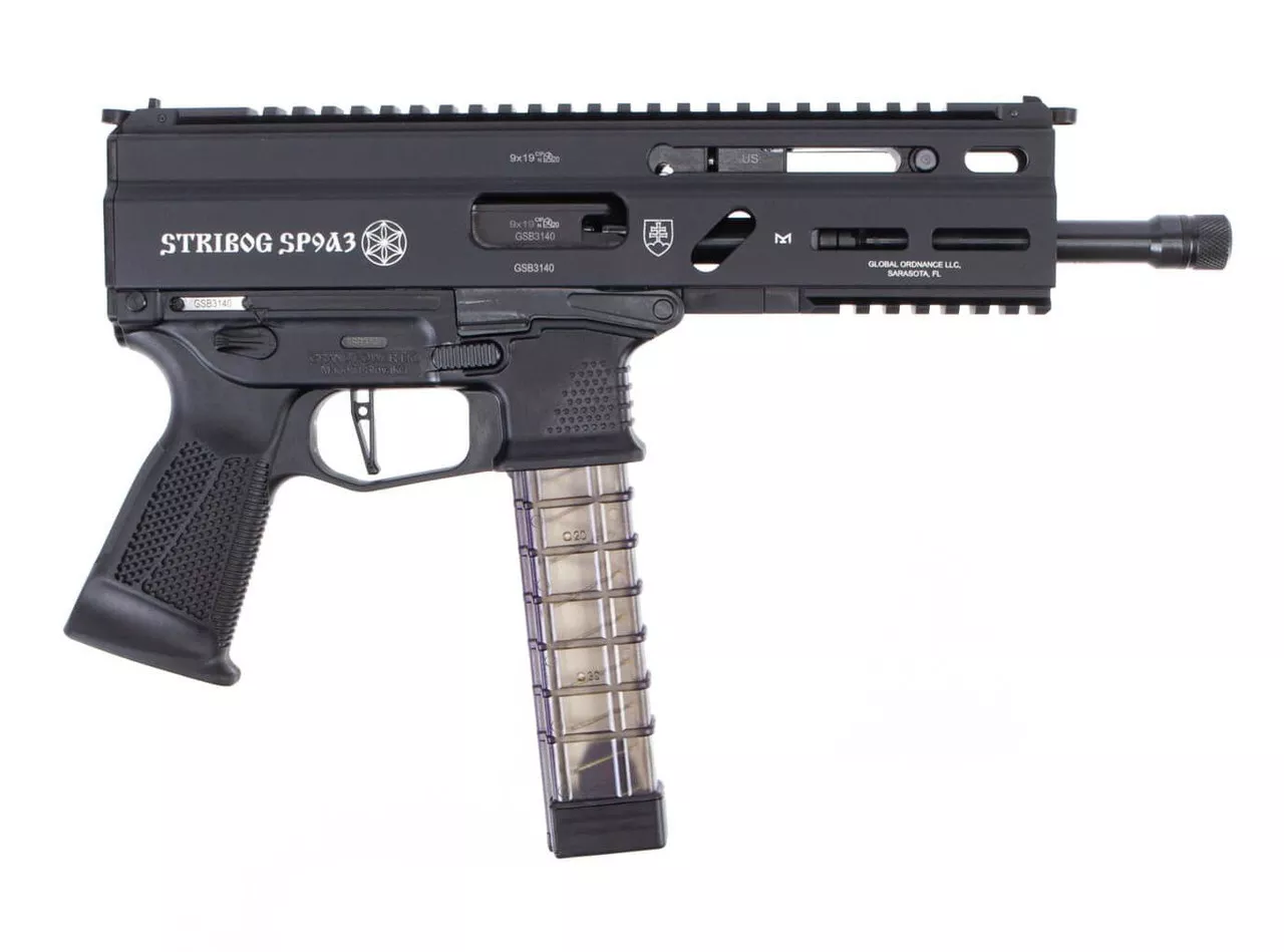 Grand Power Stribog SP9A3 9mm, 8″ Barrel, Flip-Up Sights, No Brace, Black, 30rd