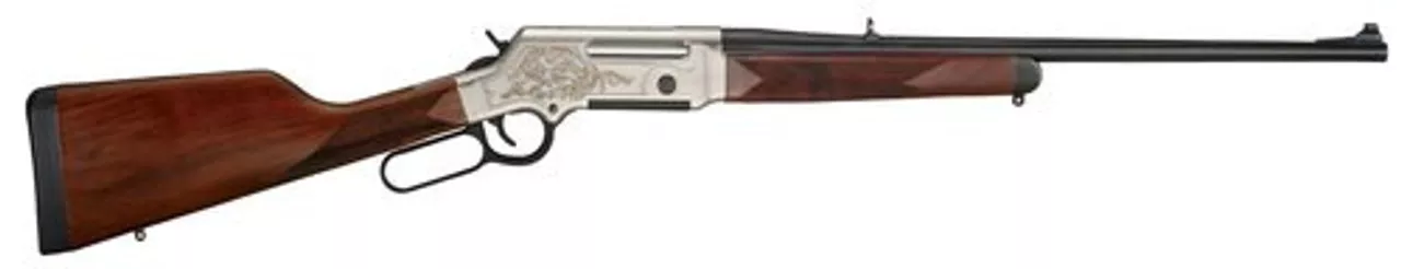 Henry Long Ranger Deluxe .243 Win. 20″ Barrel, Checkered Straight Grip Stock, Nickel Plated /w 24k Gold Inlay, 4rd
