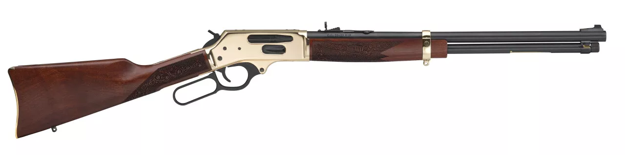 Henry Side Gate Lever 38-55 Winchester 20″ Barrel, American Walnut Stock Brass Receiver/Blued Barrel, 5rd