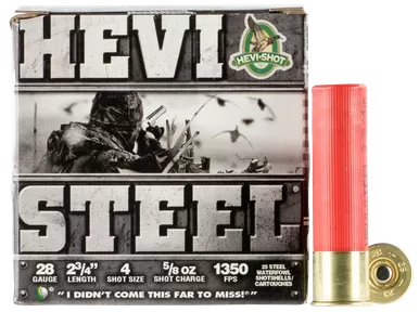 Hevi-Shot Hevi-Steel Waterfowl 28 Gauge Ammo 2-3/4" #4 Steel Shot 5/8 oz Box of 25