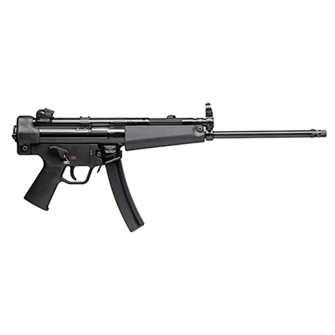 HK SP5L 9mm, 16.5″ Threaded Navy Barrel, Rotary Rear Sight, Bungie Sling, Black, 30rd