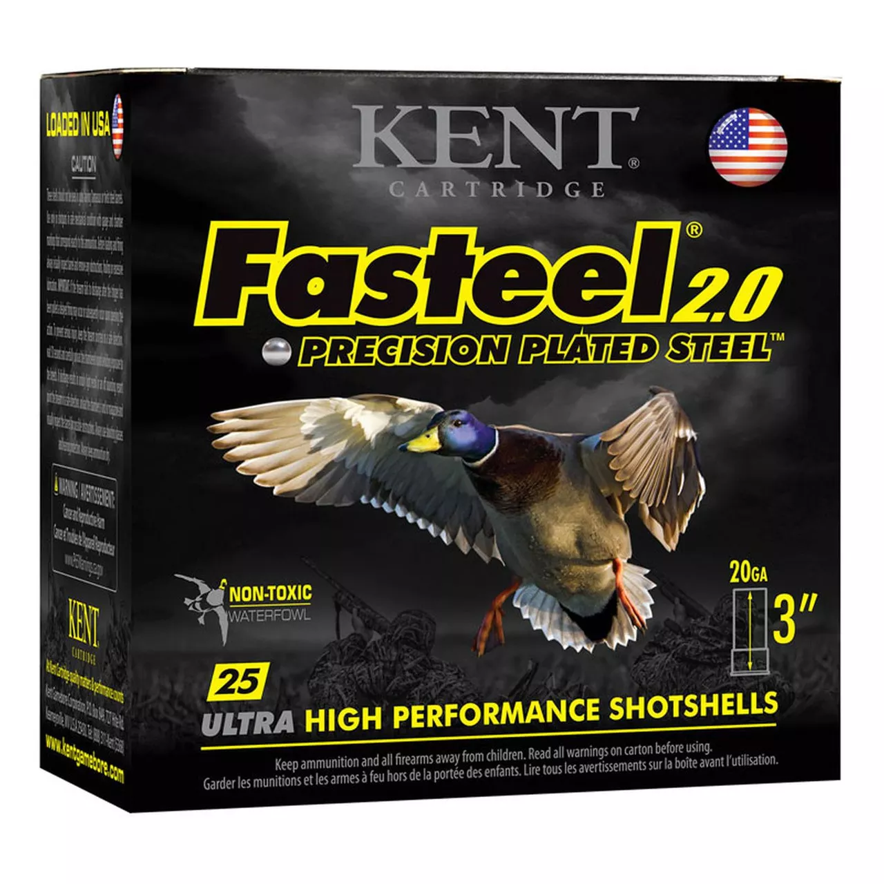 Kent Fasteel 2.0 Precision Plated Steel 20 Gauge 3″ 7/8 oz 1550 fps #2 Shot 25 Rds