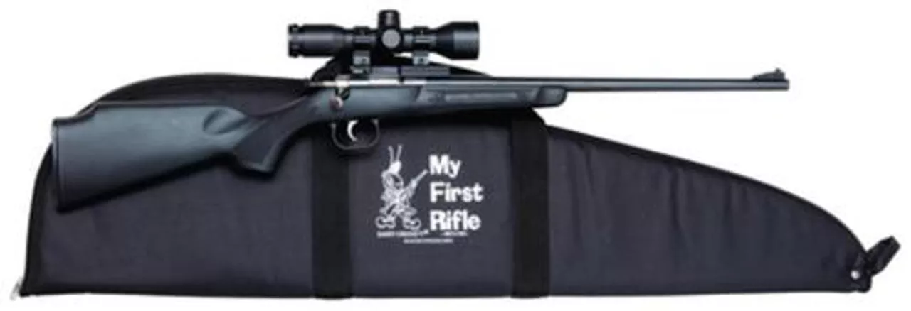 Keystone Crickett 240 Youth Package 22LR, 16.125″ Barrel, Blued, Black Synthetic Stock, Inc. Mount/Scope/Case