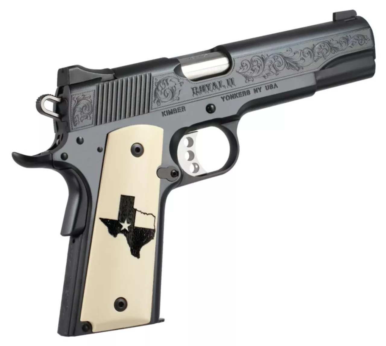 Kimber Royal II Texas Limited Edition 45 ACP High Polished Deep Blue Bonded Ivory Grips