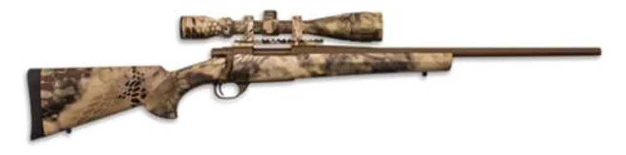 Legacy Hogue Kryptek AB Cerakote Package .270 Winchester 22″ Standard Barrel Austrian Brown Cerakote Finish Synthetic Stock Kryptek Highlander Camouflage Finish With Gameking 4-16x44mm Riflescope