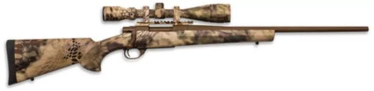 Legacy Hogue Kryptek AB Cerakote Package .338 Winchester Magnum 24″ Standard Barrel Austrian Brown Cerakote Finish Synthetic Stock Kryptek Highlander Camouflage Finish With Gameking 4-16x44mm Riflescope
