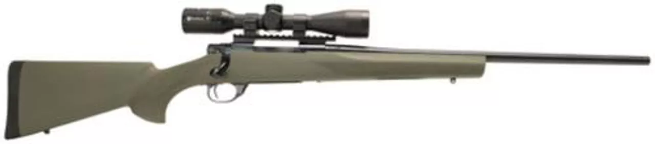 Legacy Howa/Hogue Package .243 Winchester 22″ Barrel Blue Finish Hogue Overmolded Stock Green Finish Nikko Stirling Panamax 3-9x40mm Riflescope With Rings/Base 5rd