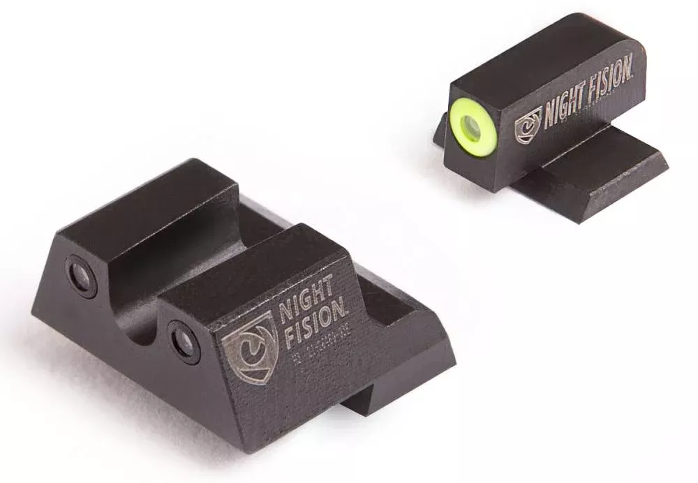 Night Fision CNK027007YGZ Night Sight Set Square Front/U-Notch Rear Century Canik TP9SF/TP9SF Elite/TP9SA Green Tritium w/Yellow Outline Black