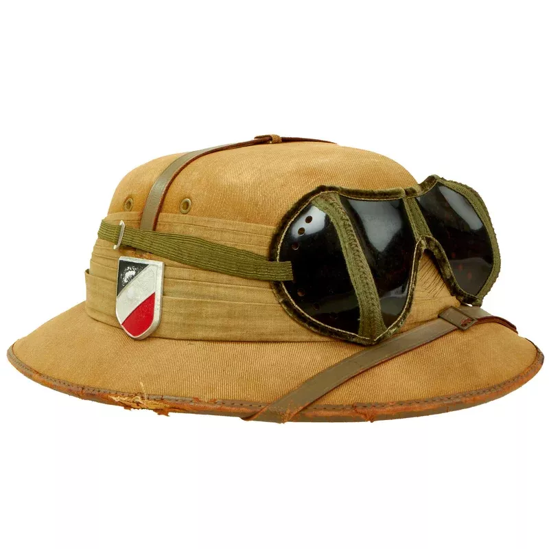 Original German WWII Dutch made Afrikakorps DAK Sun Helmet with Badges & Eye Shields
