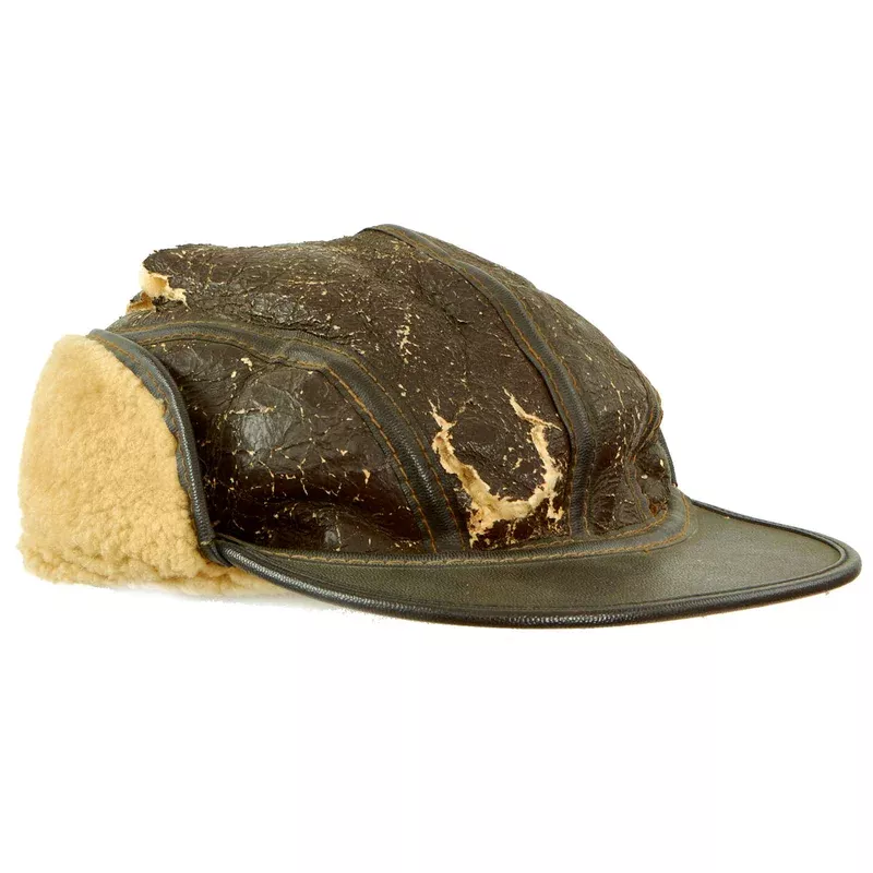 Original U.S. WWII Army Air Forces B-2 Gunner & Air Crew Shearling Leather Billed Cap