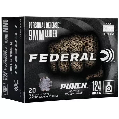 Personal Defense Punch, 9mm, 124 grain,Jacketed Hollow Point, 20/box