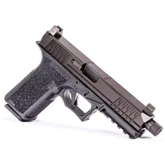 Polymer80 PFS9TFNSBLK PFS9 Full-Size 9mm Luger 17+1 4.49″ Fluted, Threaded Barrel Black Nitride Serrated Slide Black Polymer Frame w/Picatinny Rail Black Aggressive Textured Polymer Grips Right Hand