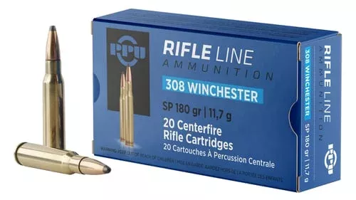 PPU Rifle Ammunition .308 Win 180 gr SP 2454 fps 20/ct