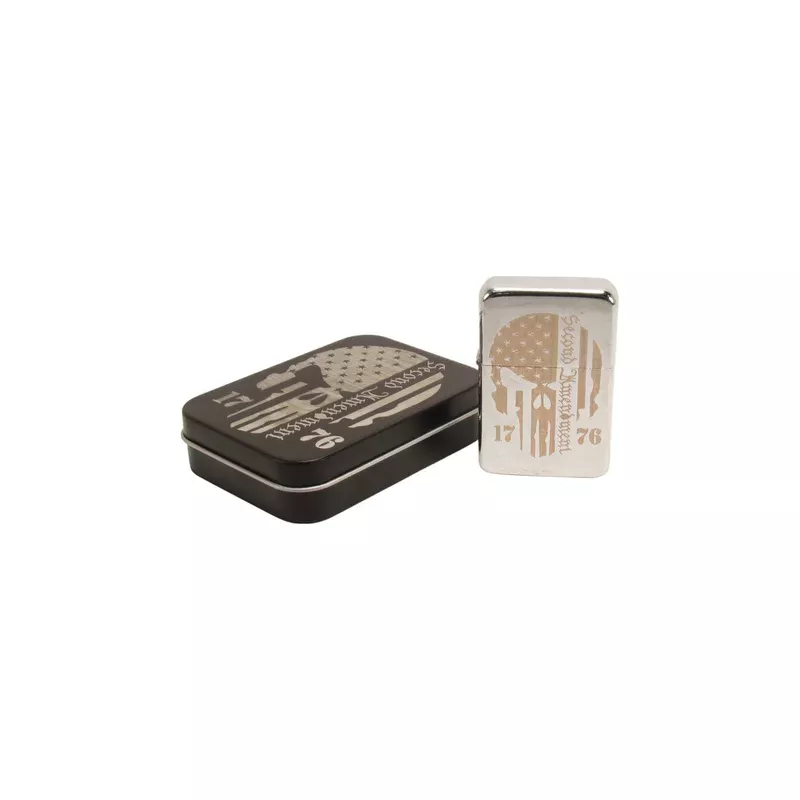“Punisher 1776” Engraved Star Lighter (Zippo Style) with Tin Case – Stainless Steel