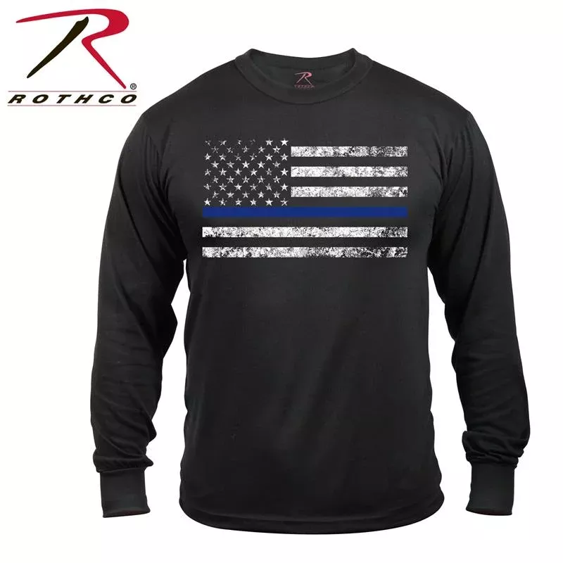 Rothco Long Sleeve Thin Blue Line T-Shirt – Black/X Large