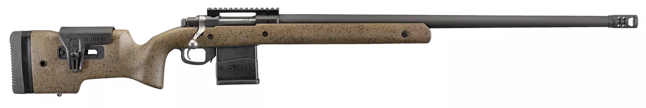 Ruger Hawkeye Long Range Target 308 Win, 26″ Heavy Target Barrel, 5/8X24 Threads, Matte Black, Speckled Target Stock, 20 MOA Base, AI Style Mag, 10rd
