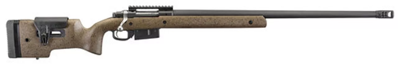 Ruger Hawkeye Long Range Target 6.5 PRC, 26″ Barrel, Brown/Black Laminate, Adjustable Stock, 3rd