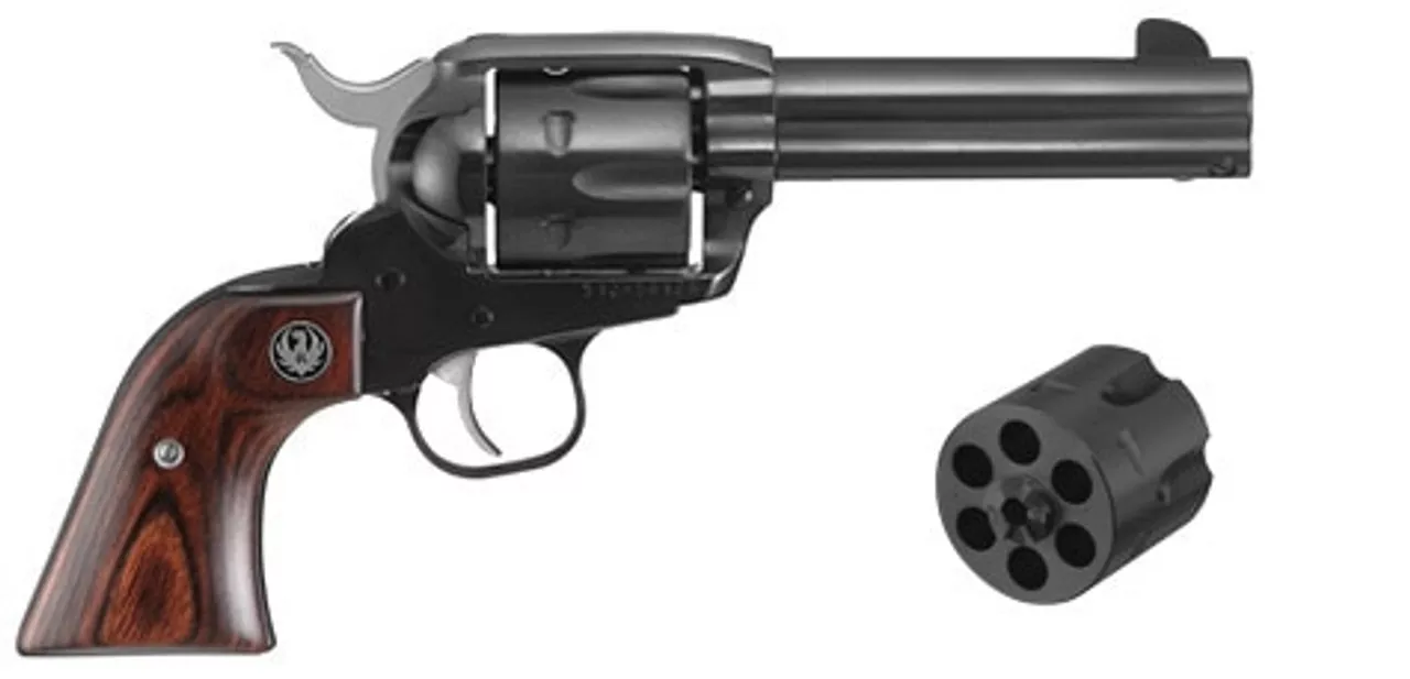 Ruger Vaquero 357 Mag/9mm, 4.62″ Barrel, Hardwood, Blued, 6rd, Pre-1962 XR-3 Grip Frame