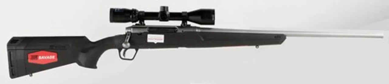 Savage Axis II XP 25-06 Remington, With 3X9X40 Scope, 22″ Barrel, Stainless Steel,, , Synthetic, Black, 4 rd