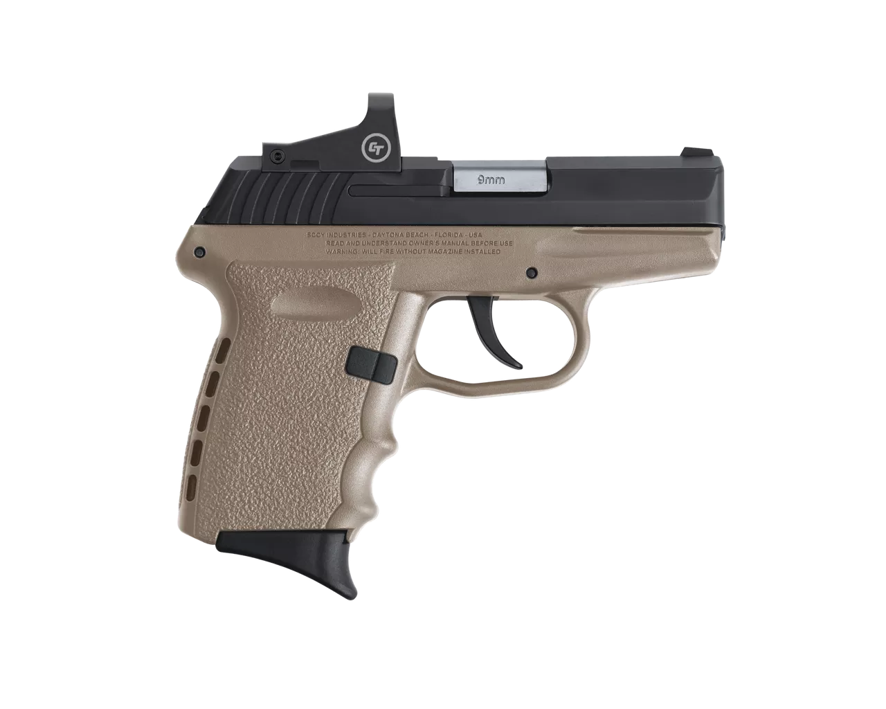 SCCY Industries CPX-2 RD DAO 9mm 3.10″, Black Slide Flat Dark Earth Polymer Frame/Grip Crimson Trace 1500 Red Dot No Manual Safety, 10 rd