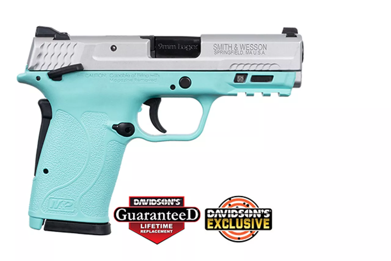 Smith & Wesson M&P Shield EZ M2.0 9mm, 3.6″ Barrel, Robin Egg Blue, Silver Slide, 8rd