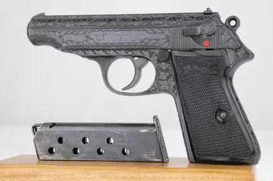 SOLD - Engraved SS Walther PP - Matching Magazine
