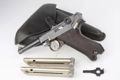 SOLD - RARE Nazi Navy Luger Rig - G Date - Matching Magazine