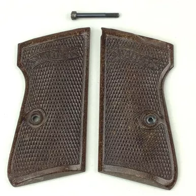 SOLD - Reddish Brown Walther PP Grips & Screw - RARE (SW022420-01)