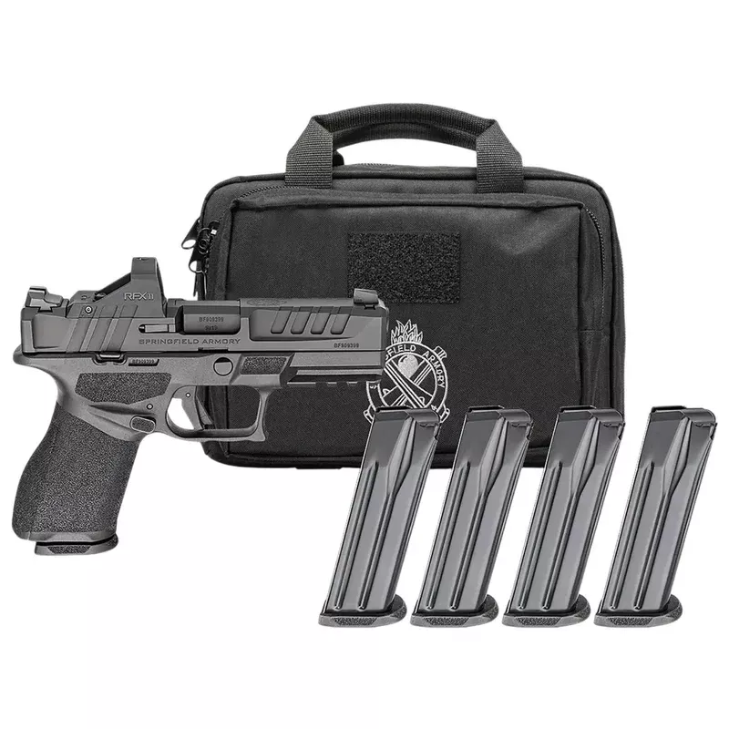Springfield Armory Echelon Gear Pac Compact Frame 9mm 15+1 4″ Black Melonite Steel Barrel, Optic Ready, Veridian Green Dot EC9409B15PAC