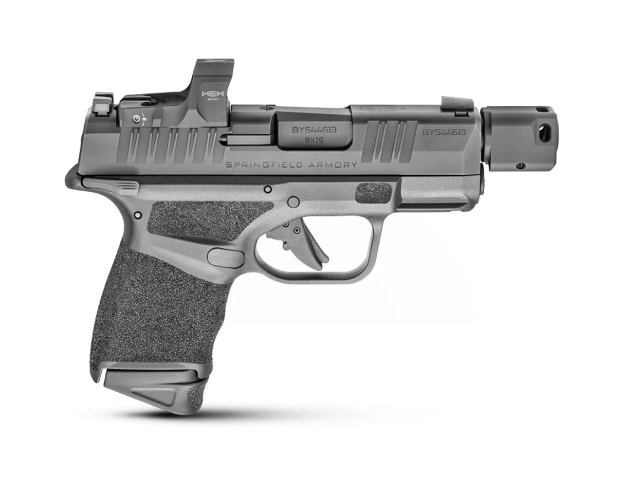Springfield, Hellcat RDP, Semi-automatic, Striker Fired, Sub-Compact, Optics Ready, 9mm, 3.8″ Barrel Compensator, Polymer Frame, Textured Grips, Tritium Night Sights, Thumb Safety 2 Mags, 13Rd, Black, Includes HEX Wasp Red Dot