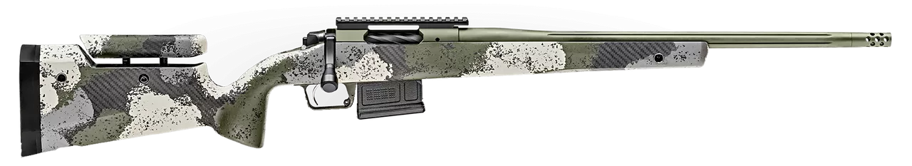 Springfield Model 2020 Waypoint 308 Win, 20″ Fluted Stainless Barrel, SA Radial Brake, Green, Mil-Spec Green Cerakote, Evergreen Camo Adj Carbon Fiber Stock M-LOK, TriggerTech Adj Trigger, AICS 5rd Mag