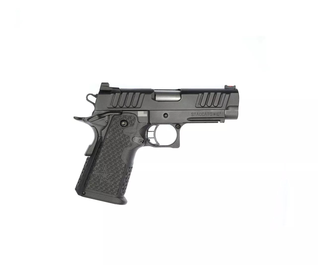 Staccato C2 9mm, 3.9″ Bull Barrel, Fiber/Dawson Charger, Black DLC, 16/17rd