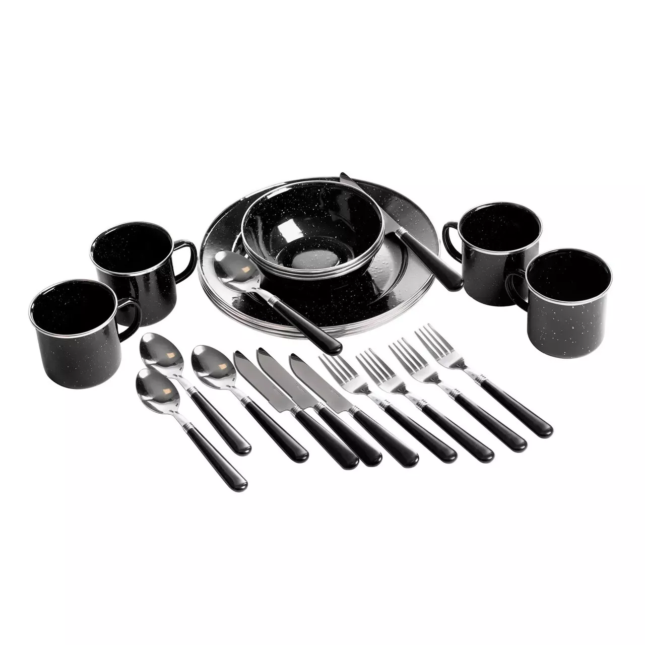 Stansport Deluxe 24-Piece Enamel Tableware Set Black