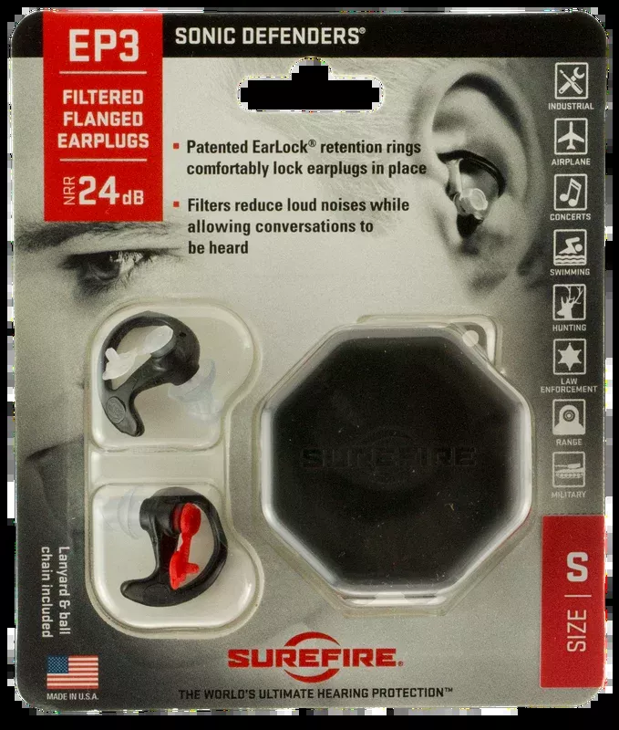 SureFire EP3BKSPR EP3 Sonic Defenders Small 24 dB Flanged Black Polymer Buds for Adults 1 Pair