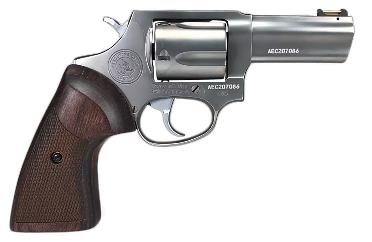 Taurus 605 357 Magnum/38 SPL, 3″ Barrel, Silver, Wood Grip, 7rd