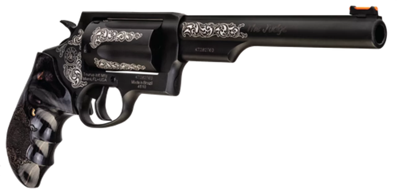Taurus Judge Engraved 410 Ga/45 Colt, 6.5″ Barrel, Dymondwood Grip Black, 5rd