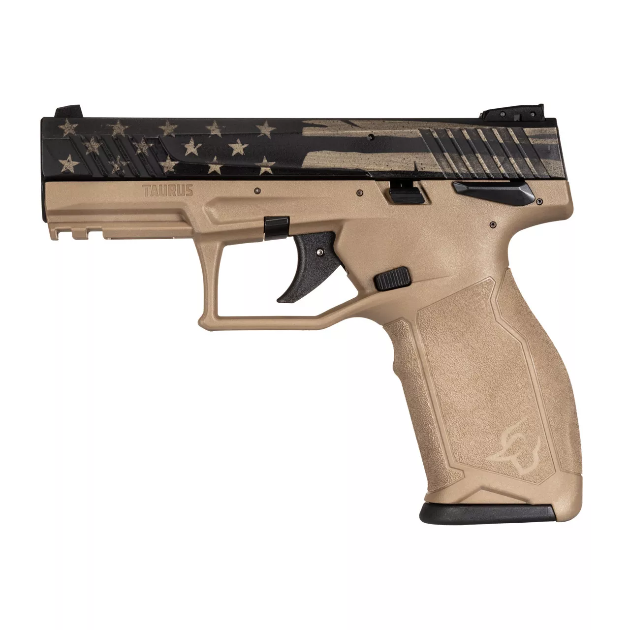 Taurus TX22 22 LR, 4.1″ Barrel, Flat Dark Earth Frame, US Flag Distressed on Slide, 10rd